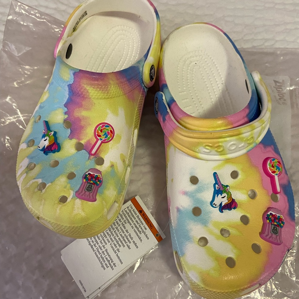 Classic tie dye crocs new with tags